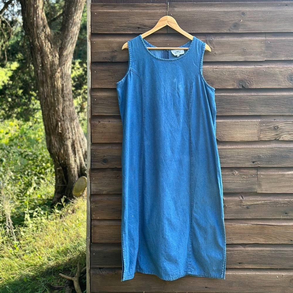 Lightweight Denim Maxi Sleeveless Dress - zip-up  back - Size 20